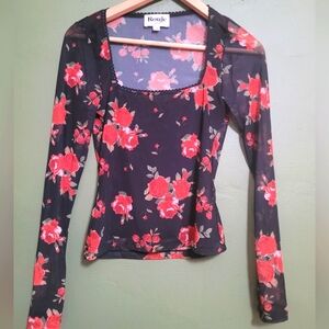 Rouje Paris Long Sleeve Floral Mesh Top – Size 38